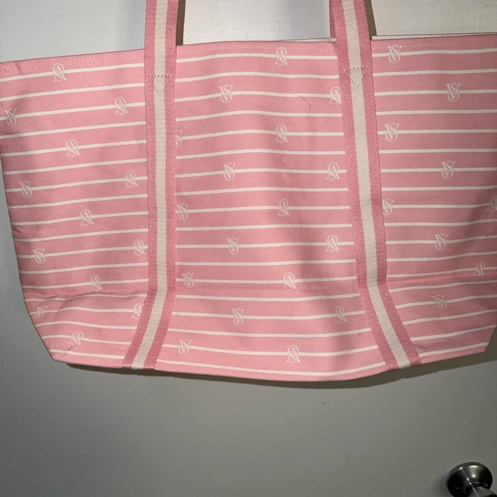 Victoria's Secret Pink and White Striped Canvas Tote
